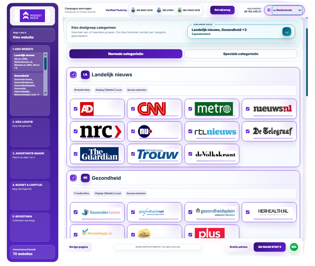 DSPAD media selection workflow with publisher categories